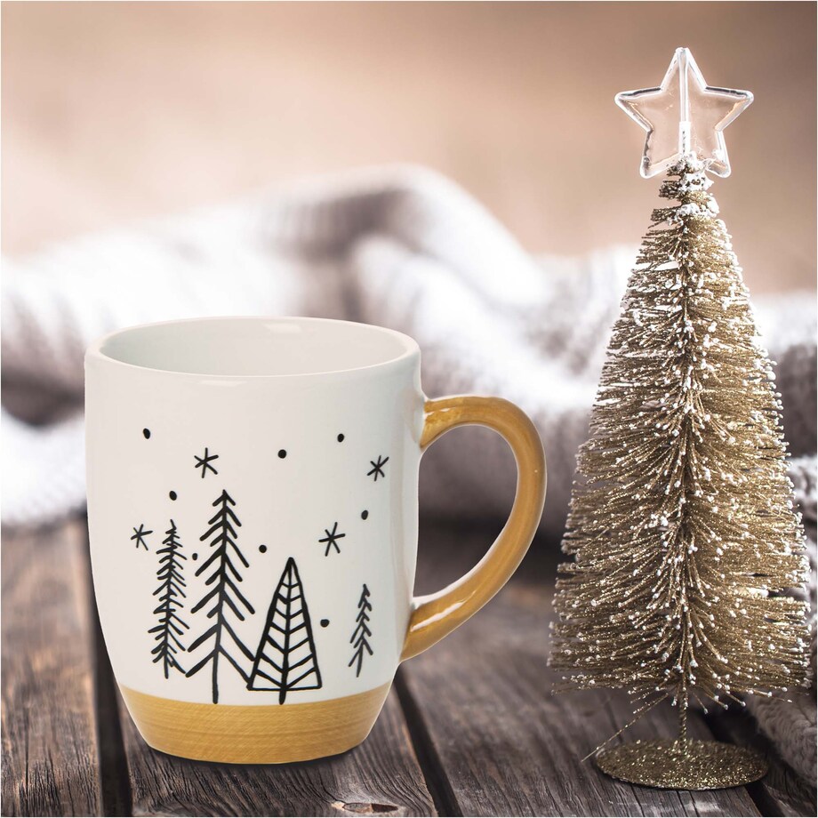 Kubek Świąteczny Ceramiczny Na Prezent 330 Ml Boże Narodzenie Drzewka 4 Choinki