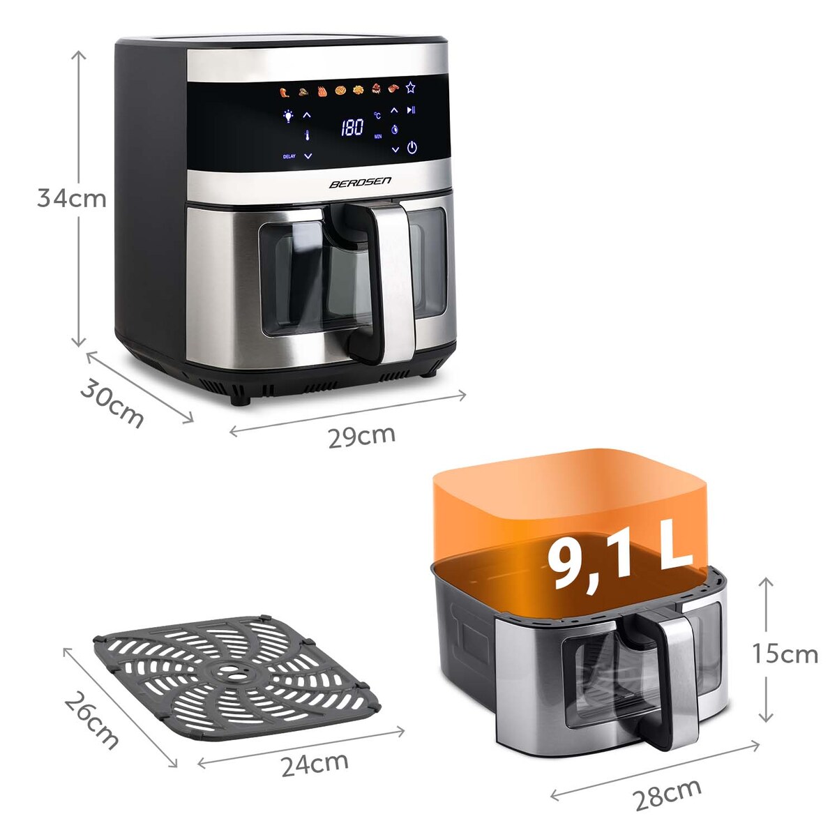 Frytkownica beztłuszczowa Berdsen Air Fryer frytownica 9,1l 1700W