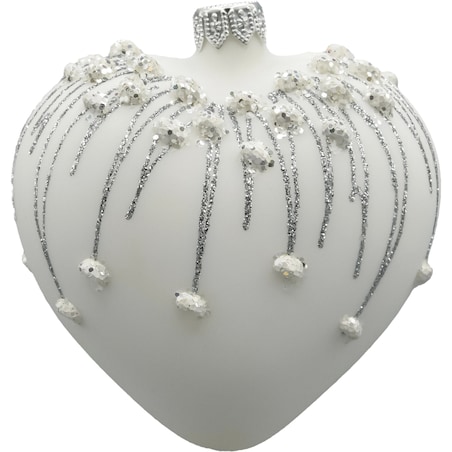 Bombka choinkowa: Serce matowe z brokatem: białe