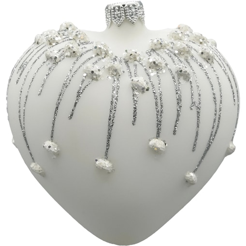 Bombka choinkowa: Serce matowe z brokatem: białe