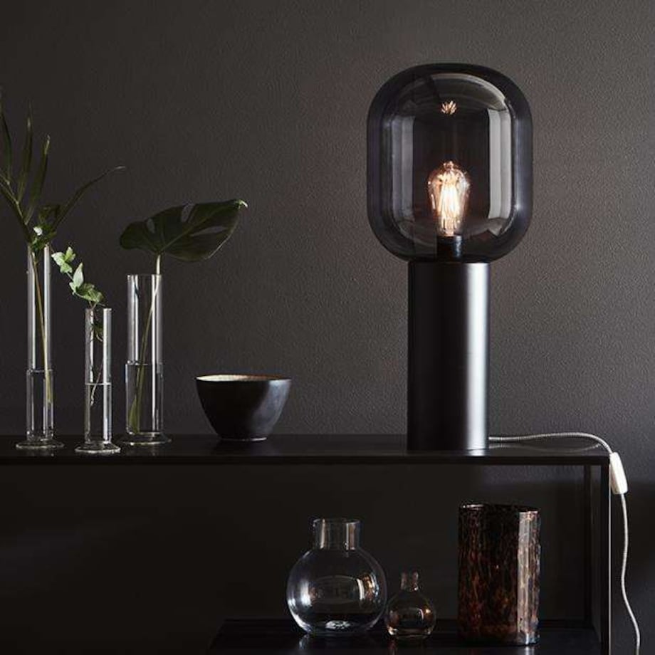 Stołowa LAMPKA loftowa BROOKLYN 107479 Markslojd szklana LAMPA okrągła na biurko industrialna stojąca czarna przydymiona