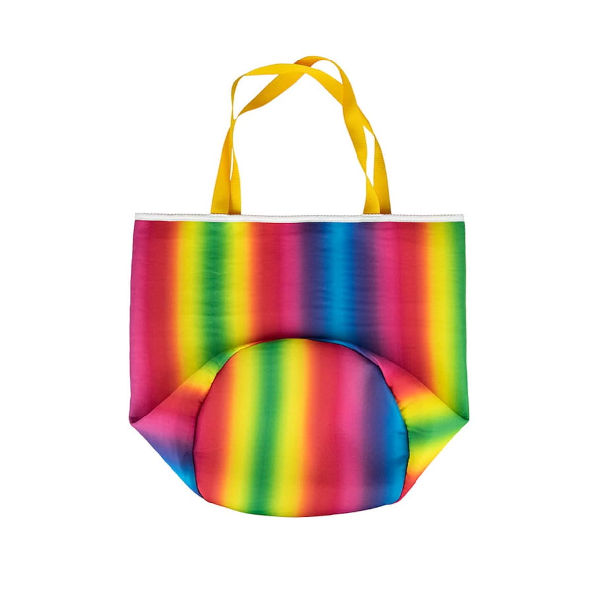 Torba na zakupy z okrągłym spodem, 58x48 tęczowa z koronkowym środkiem
