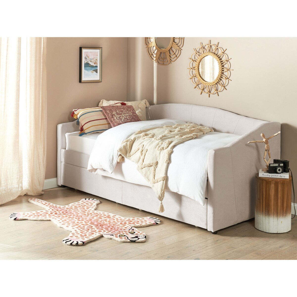 Łóżko dzienne tapicerowane 90 x 200 cm jasnobeżowe VITTEL