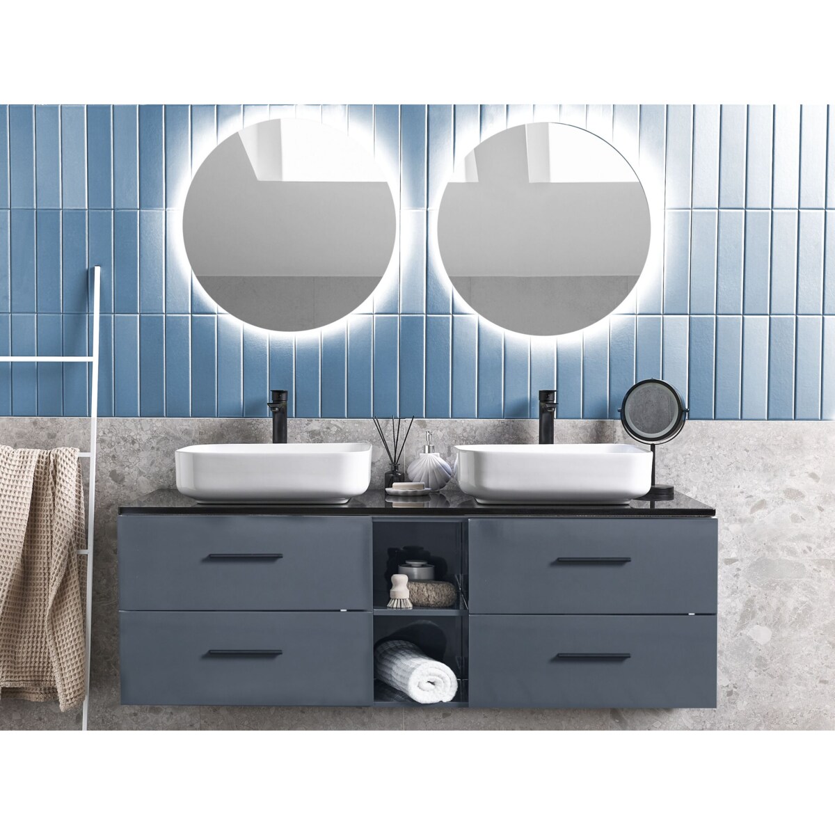 Zestaw mebli łazienkowych z podwójną umywalką i lustrami szary PILAR