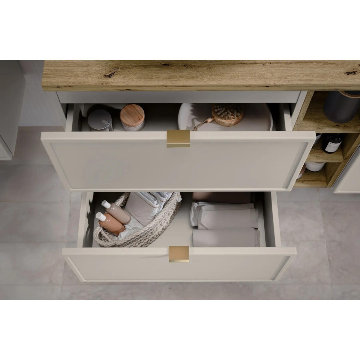 Szafka pod umywalkę nablatową BELLA CASHMERE 60cm kaszmir - zestaw z blatem 120cm