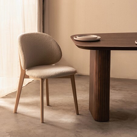 Krzesło SELMA - VIII jasnobeżowe/buk/boucle 79x48x48 cm