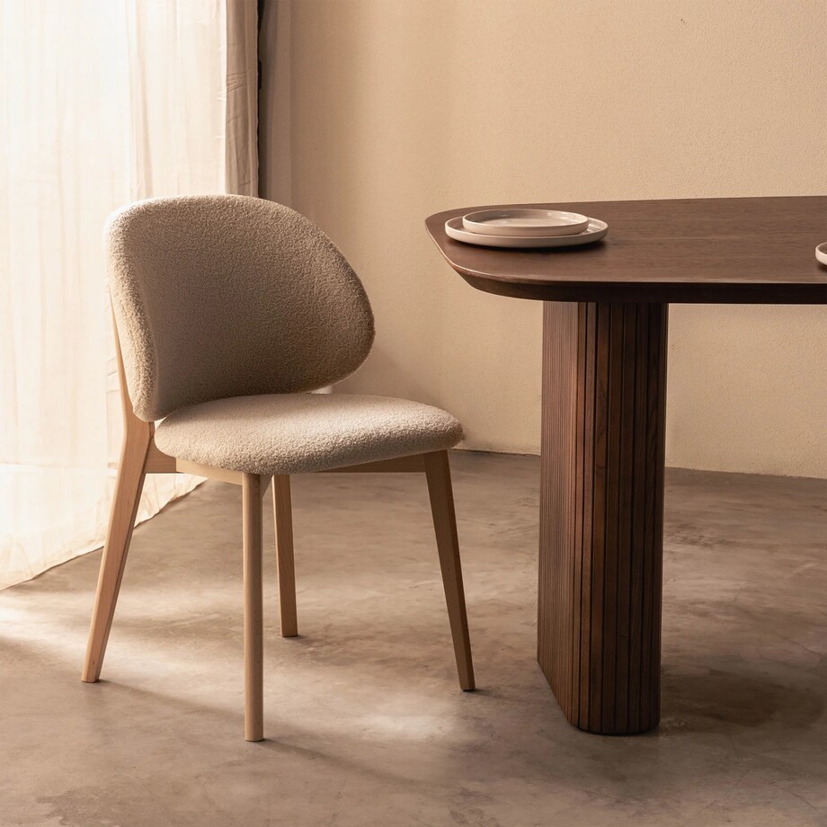 Krzesło SELMA - VIII jasnobeżowe/buk/boucle 79x48x48 cm