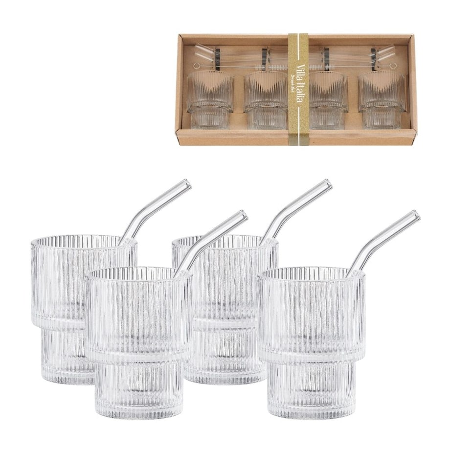 VILLA ITALIA Szklanki do drinków ze słomkami 4 sztuki Zestaw prezentowy SOMERO