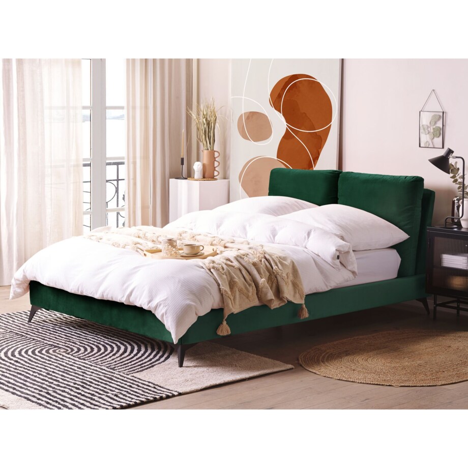 Łóżko welurowe 140 x 200 cm zielone MELLE