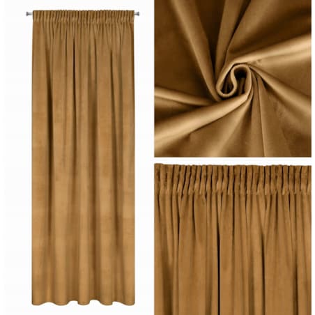 Zasłona Welur Velvet na Taśmie 140 x 270 cm Złota Półzaciemniająca Glamour