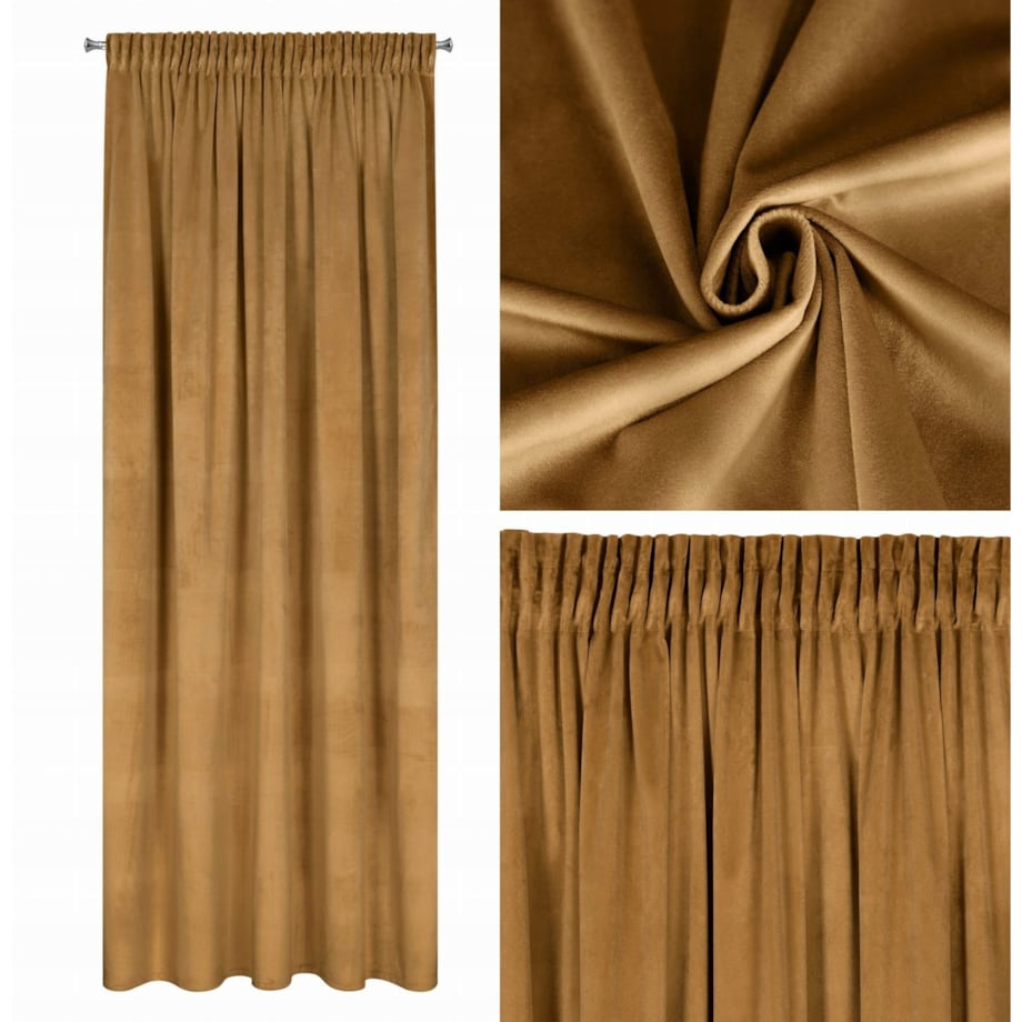 Zasłona Welur Velvet na Taśmie 140 x 270 cm Złota Półzaciemniająca Glamour
