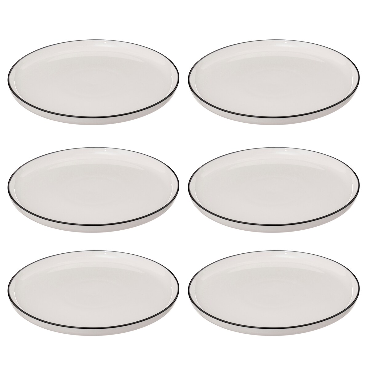 Talerze obiadowe porcelanowe ALIX, czarna obwódka, 6 sztuk x Ø 27 cm