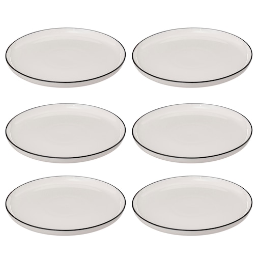 Talerze obiadowe porcelanowe ALIX, czarna obwódka, 6 sztuk x Ø 27 cm