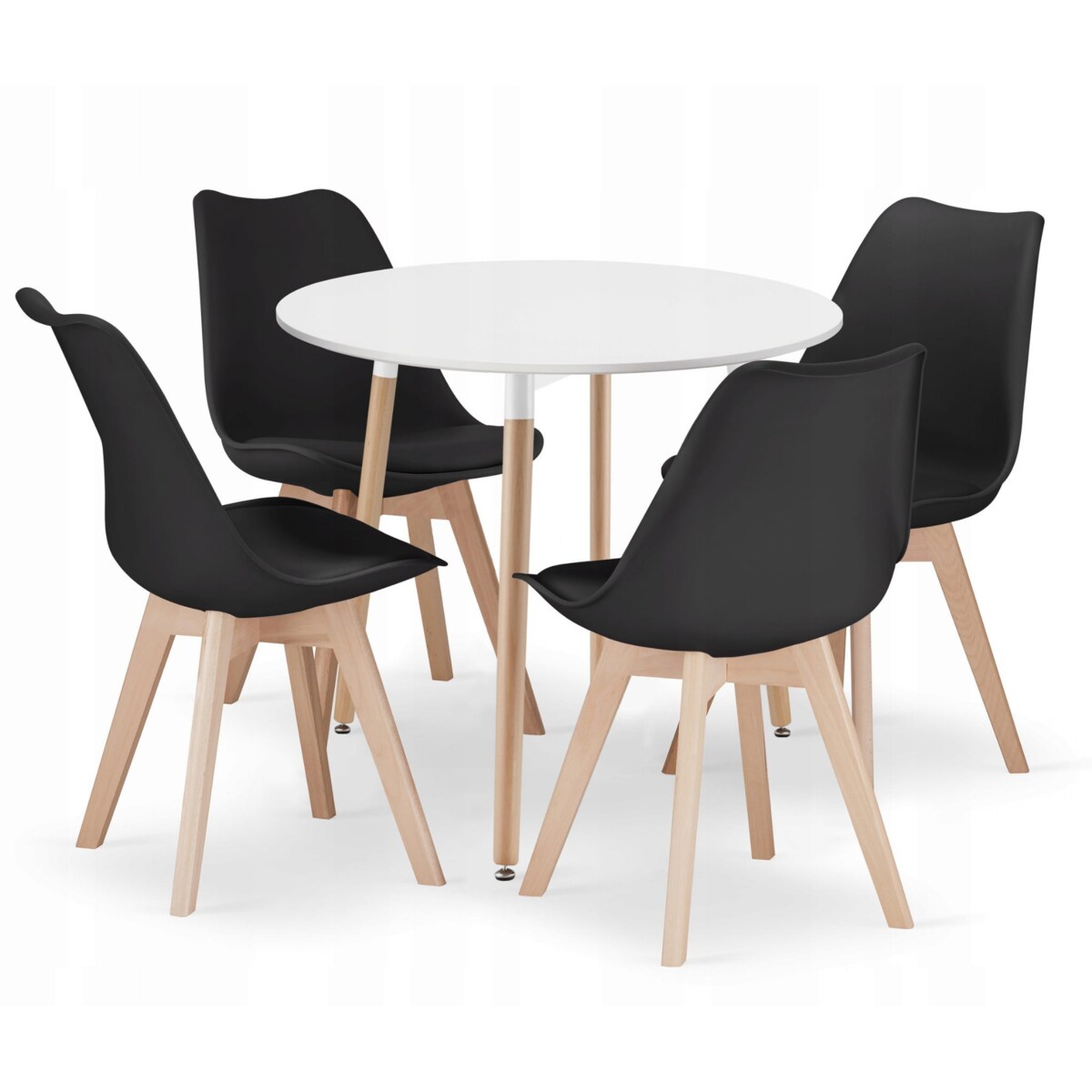 Zestaw Stół + 4 Krzesła Do Jadalni Kuchni Salonu Biura  Okrągły Biały