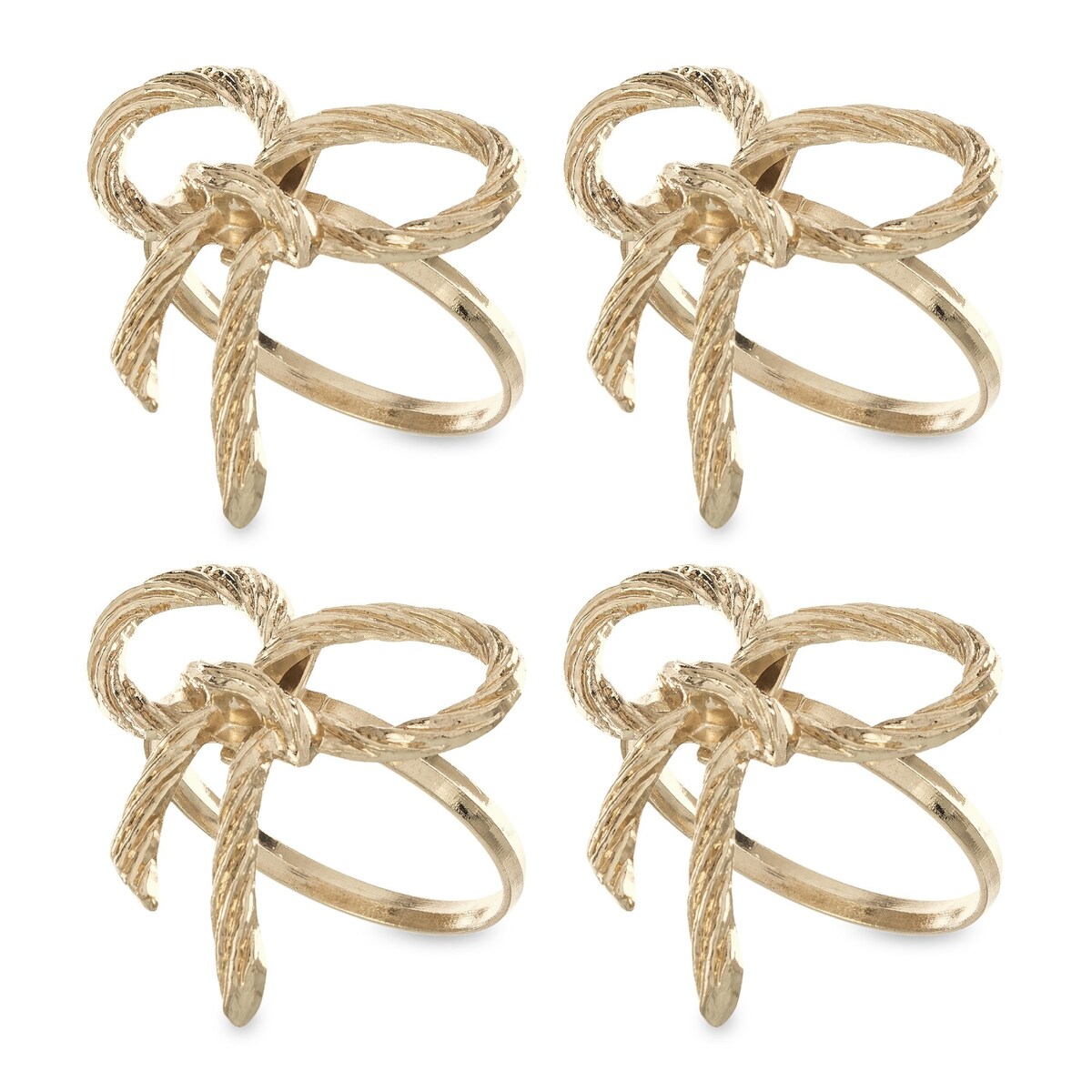 Komplet 4 złotych obrączek na serwetki, kokardki