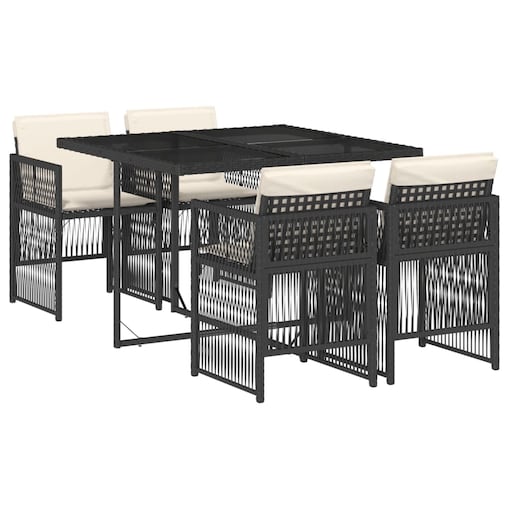 vidaXL 5-cz. zestaw mebli ogrodowych z poduszkami, czarny, polirattan