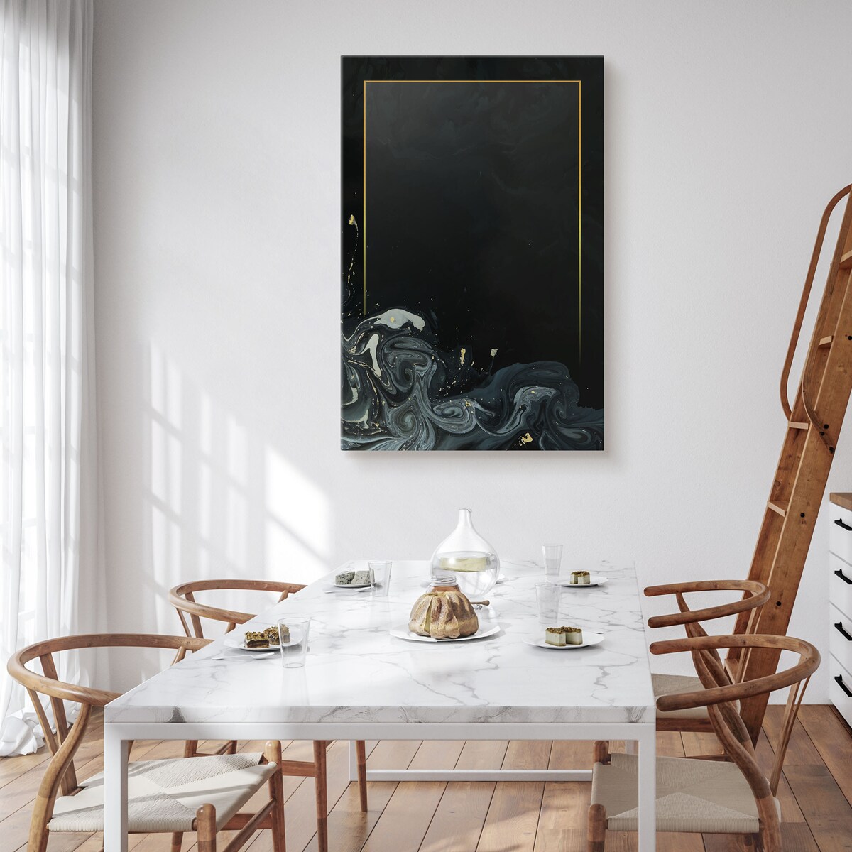 Obraz Abstrakcyjne Czarne Fale Złoto Marmur 30x40cm