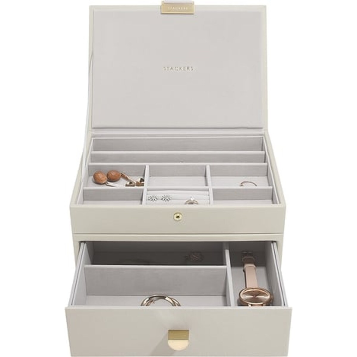 Szkatułka na biżuterię Stackers Classic podwójna jasnobeżowa z szufladą