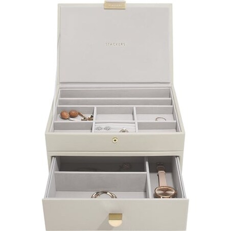 Szkatułka na biżuterię Stackers Classic podwójna jasnobeżowa z szufladą