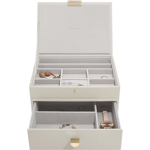 Szkatułka na biżuterię Stackers Classic podwójna jasnobeżowa z szufladą