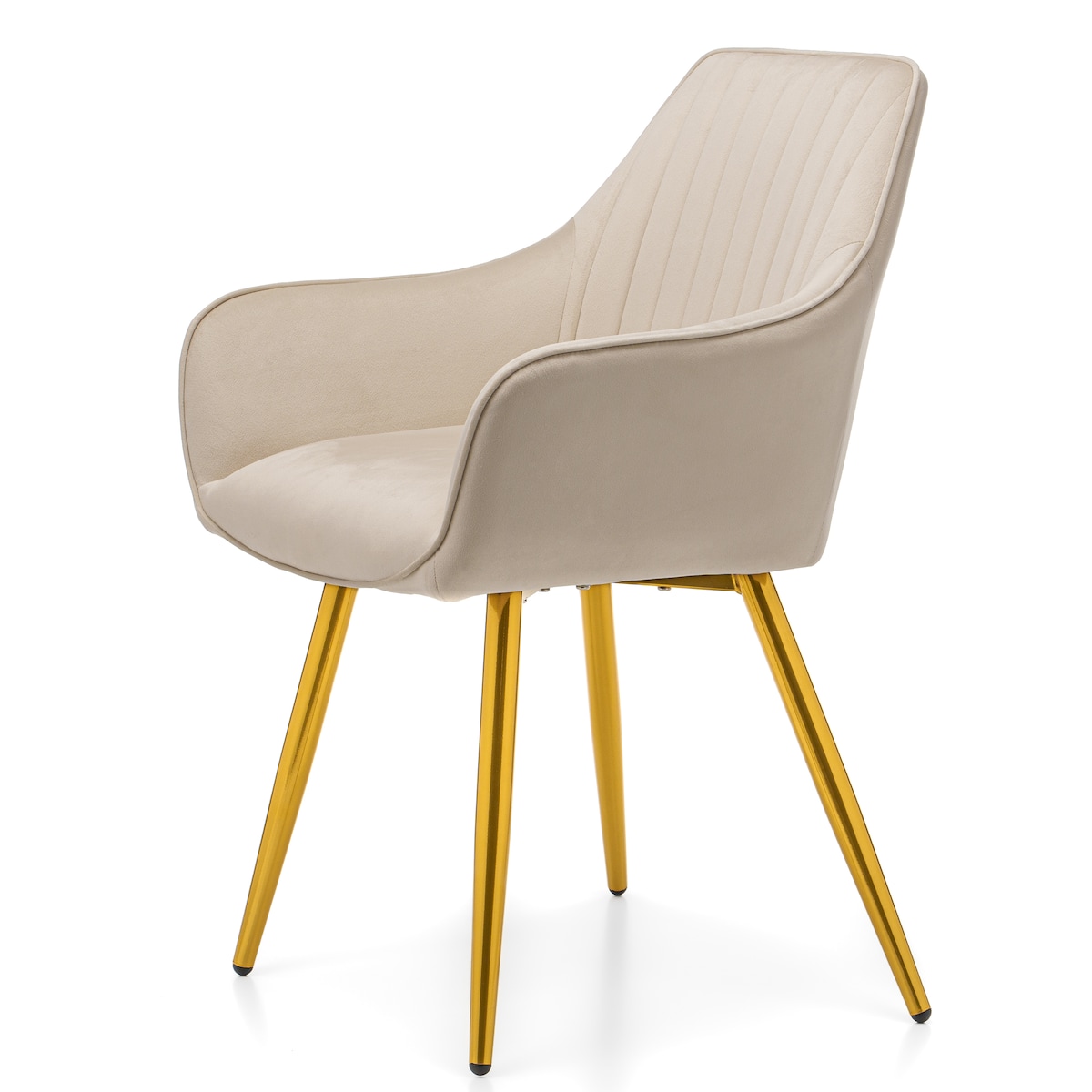 Krzesło tapicerowane pikowane welurowe do salonu jadalni nowoczesne PASSO beżowe złota noga