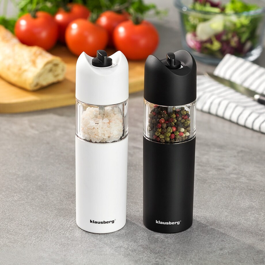 Młynek grawitacyjny do soli pieprzu przypraw w ziarnach biały KLAUSBERG