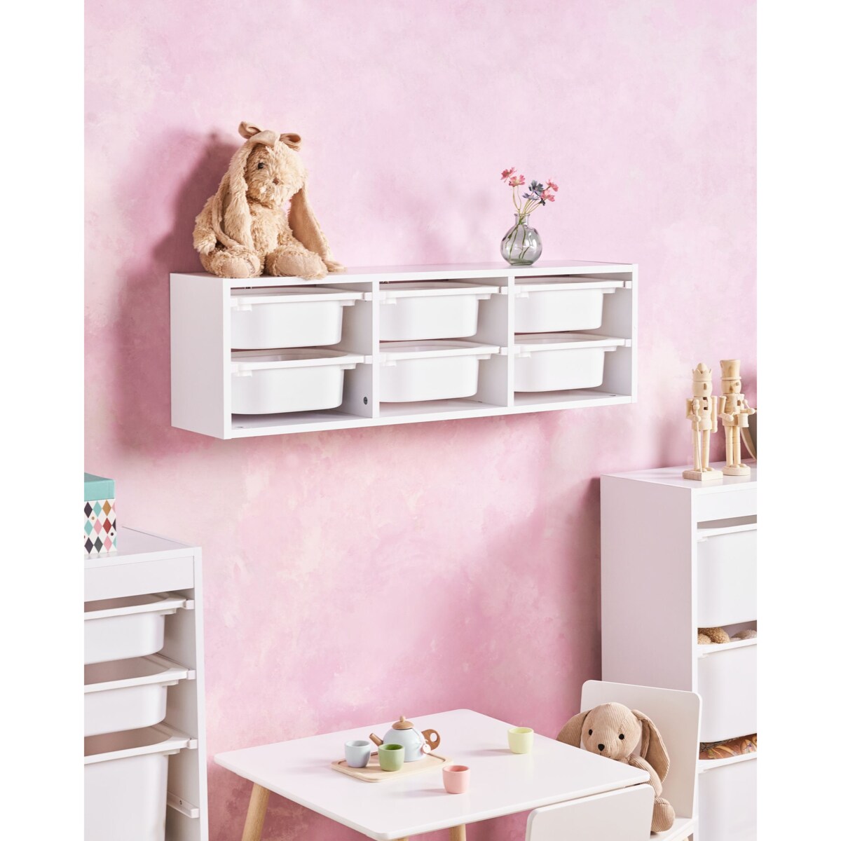 Półka wisząca z pojemnikami biała TOBIN