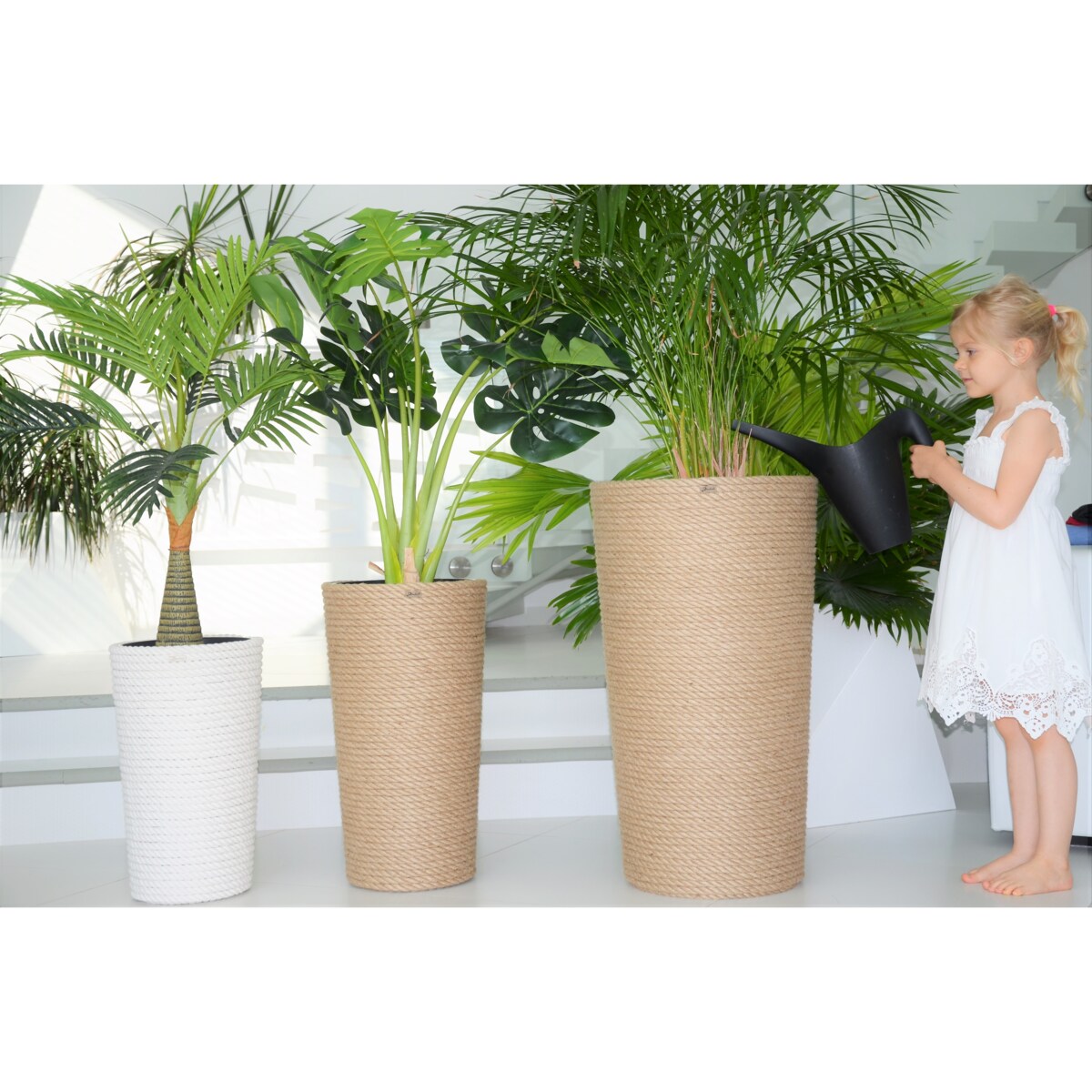 28 BOHO sznurek BIAŁA BAWEŁNA wysoka osłonka + wkład doniczka koszyk naturalny gruby sznurek LINA z trawy plecionej JUTA styl skandynawski etno loft marynistyczny wzór 28/BB16