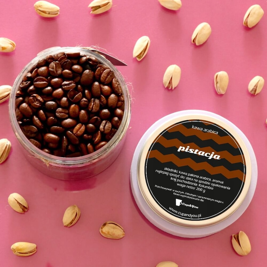 Kawa aromatyzowana o smaku PISTACJI ziarnista ARABICA Cup&You PREMIUM 200g na prezent upominek dla kobiety mężczyzny faceta mamy taty żony męża