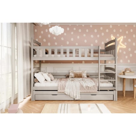 Łóżko piętrowe JULITA 200x80 szare drewniane