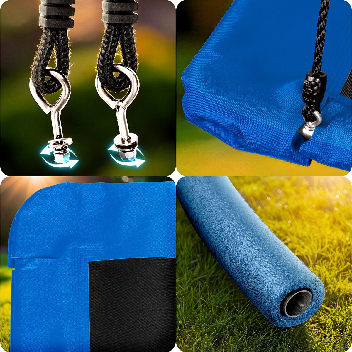 Huśtawka ogrodowa Neo-Sport bocianie gniazdo fotel wiszący 110x70 cm czarno-niebieska