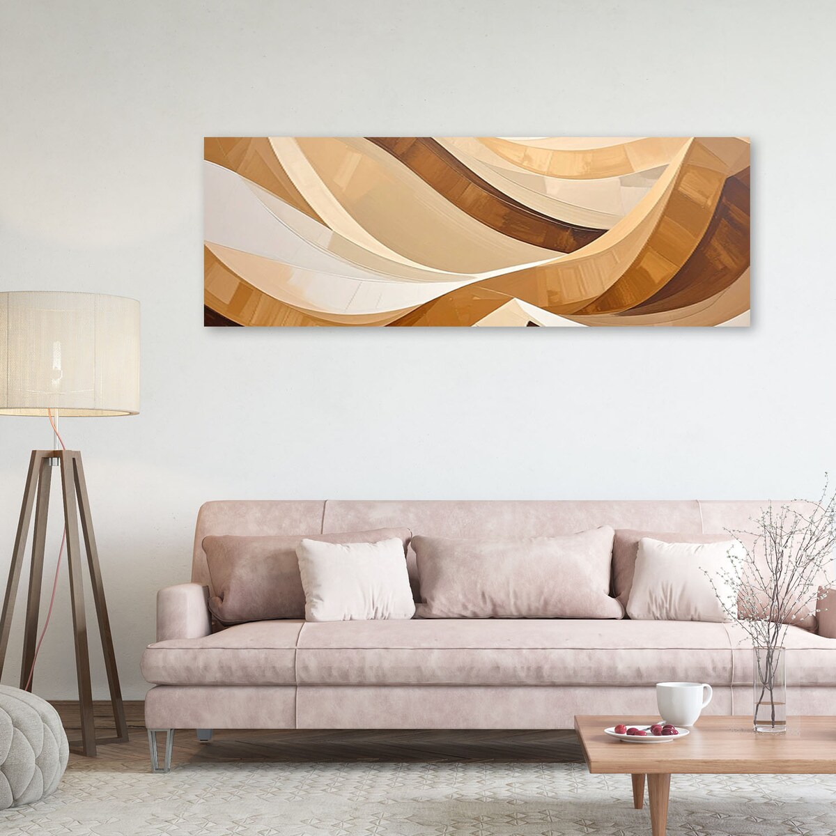 Obraz do salonu sypialni biura loftu, Abstrakcyjne fale pastelowy beżowy