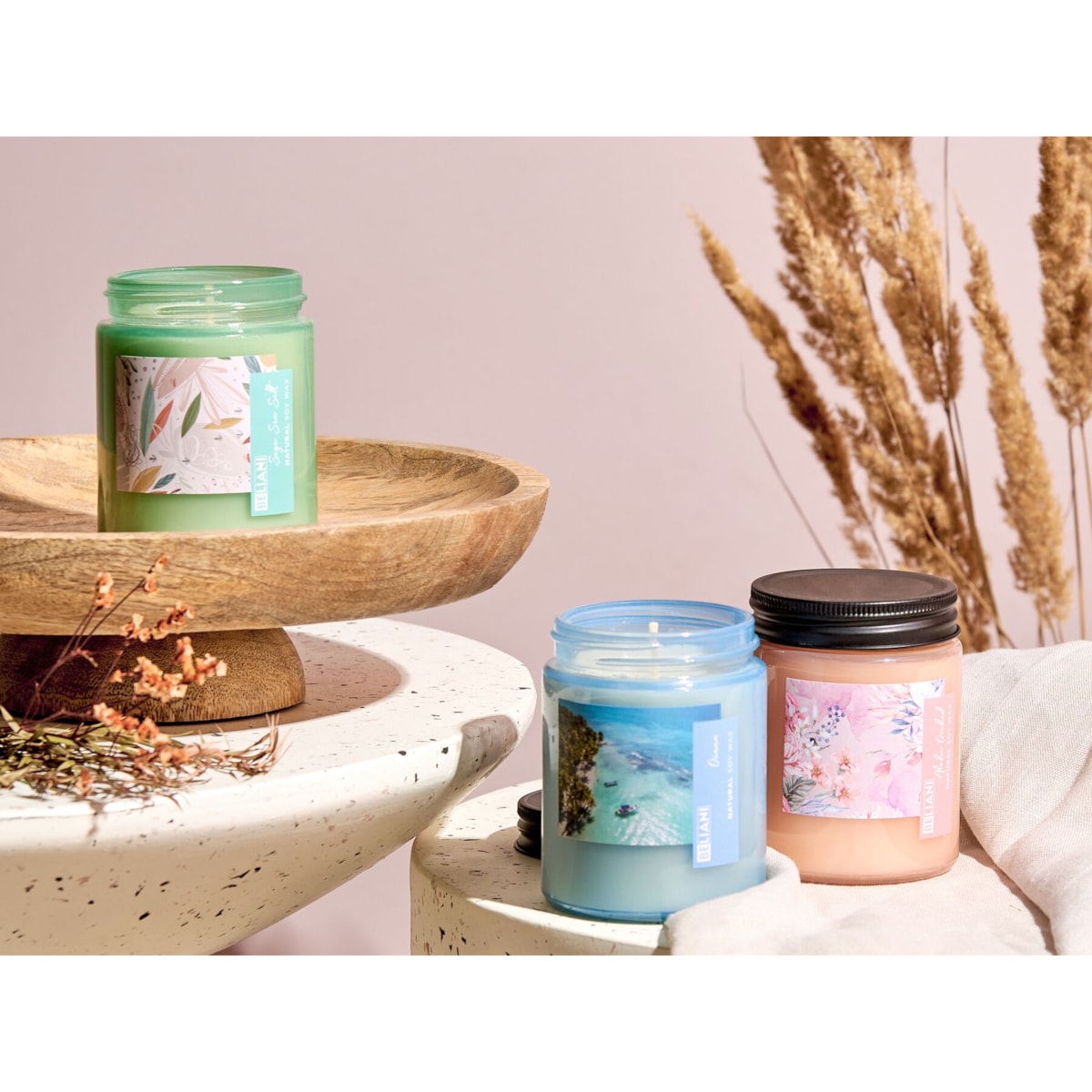 3 świece zapachowe sojowe sól morska/ morska/ orchidea FRUITY BLOOM