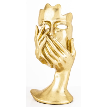 Dekoracja złota maska w kobiecych rękach 30x16x12 SILENZIO