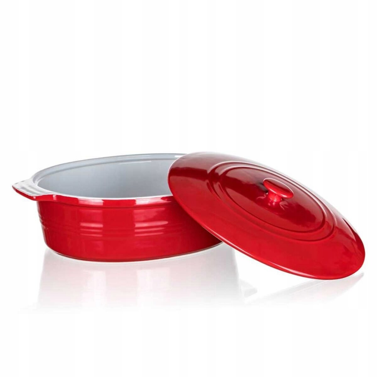 BRYTFANNA CERAMICZNA Z POKRYWĄ DO ZAPIEKANIA 3,6L naczynie owalne czerwone