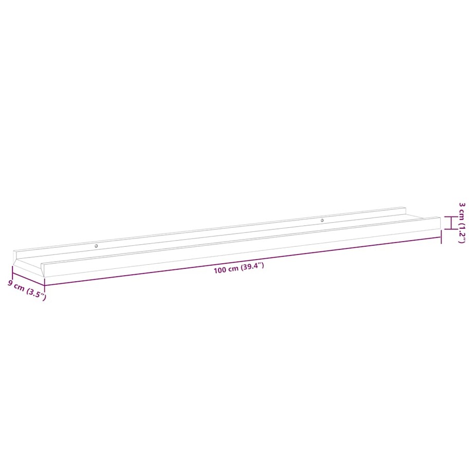 vidaXL Półki ścienne, 4 szt., szare, 100x9x3 cm