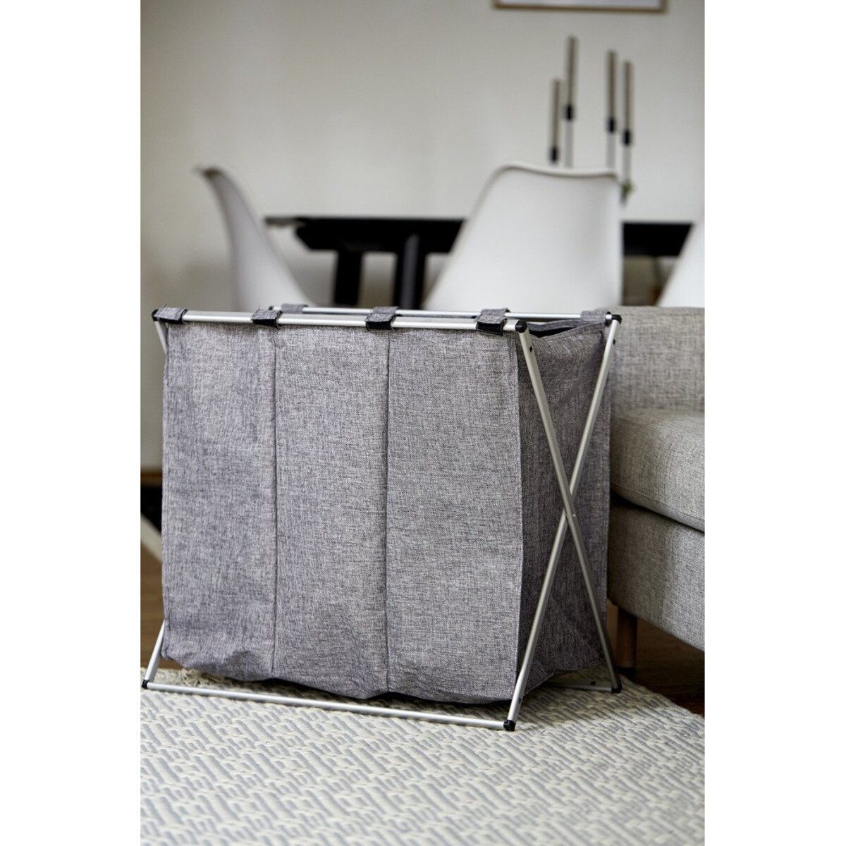 Kosz tekstylny na pranie TRIO ze stalową ramą, składany pojemnik trójdzielny na bieliznę, WENKO