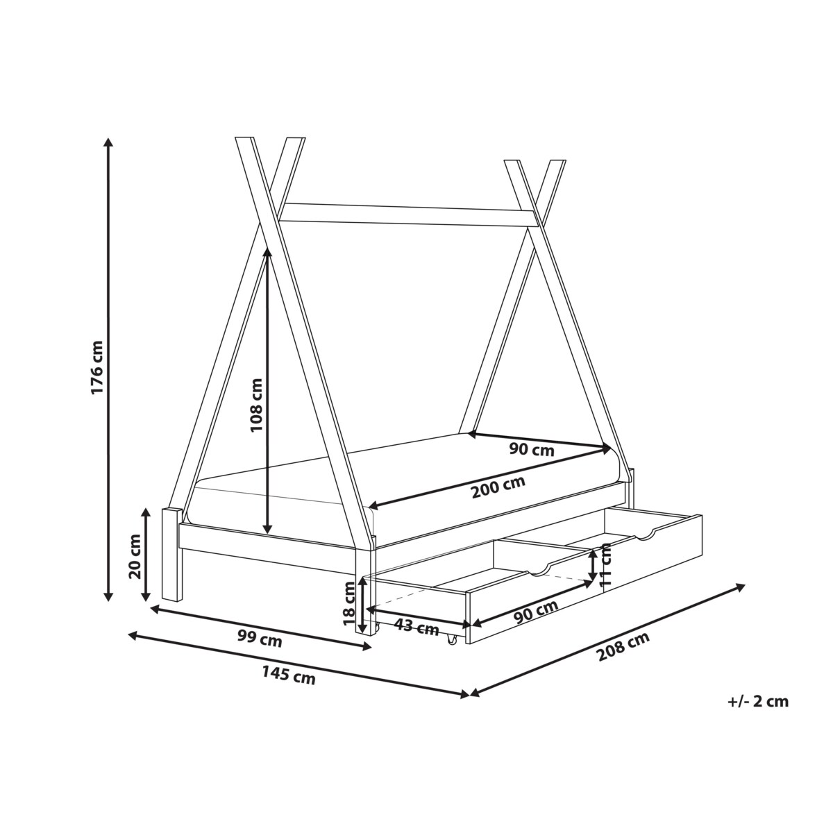 Łóżko z szufladami Drewno sosnowe DEVAY 90 x 200 cm Biały