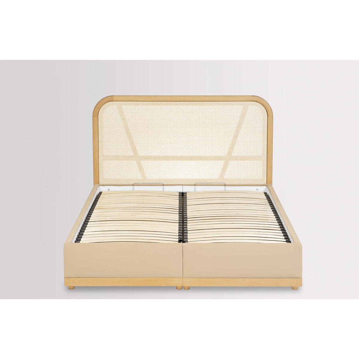 Łóżko Japandi (200X200) z pojemnikiem na pościel w tkaninie Tierra 02