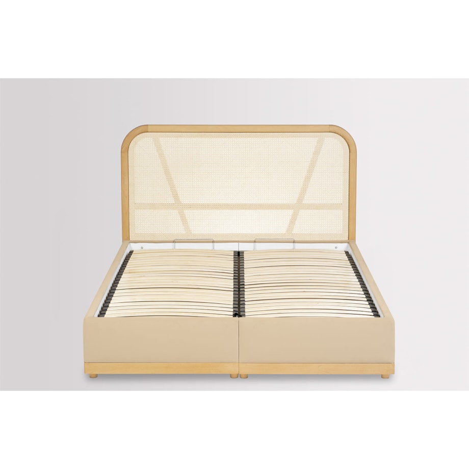 Łóżko Japandi (200X200) z pojemnikiem na pościel w tkaninie Tierra 02