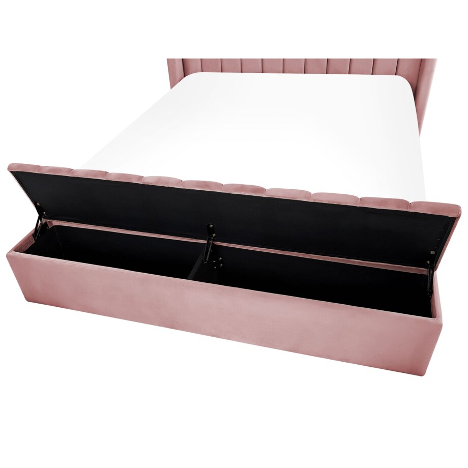 Łóżko welurowe z ławką 140 x 200 cm różowe NOYERS