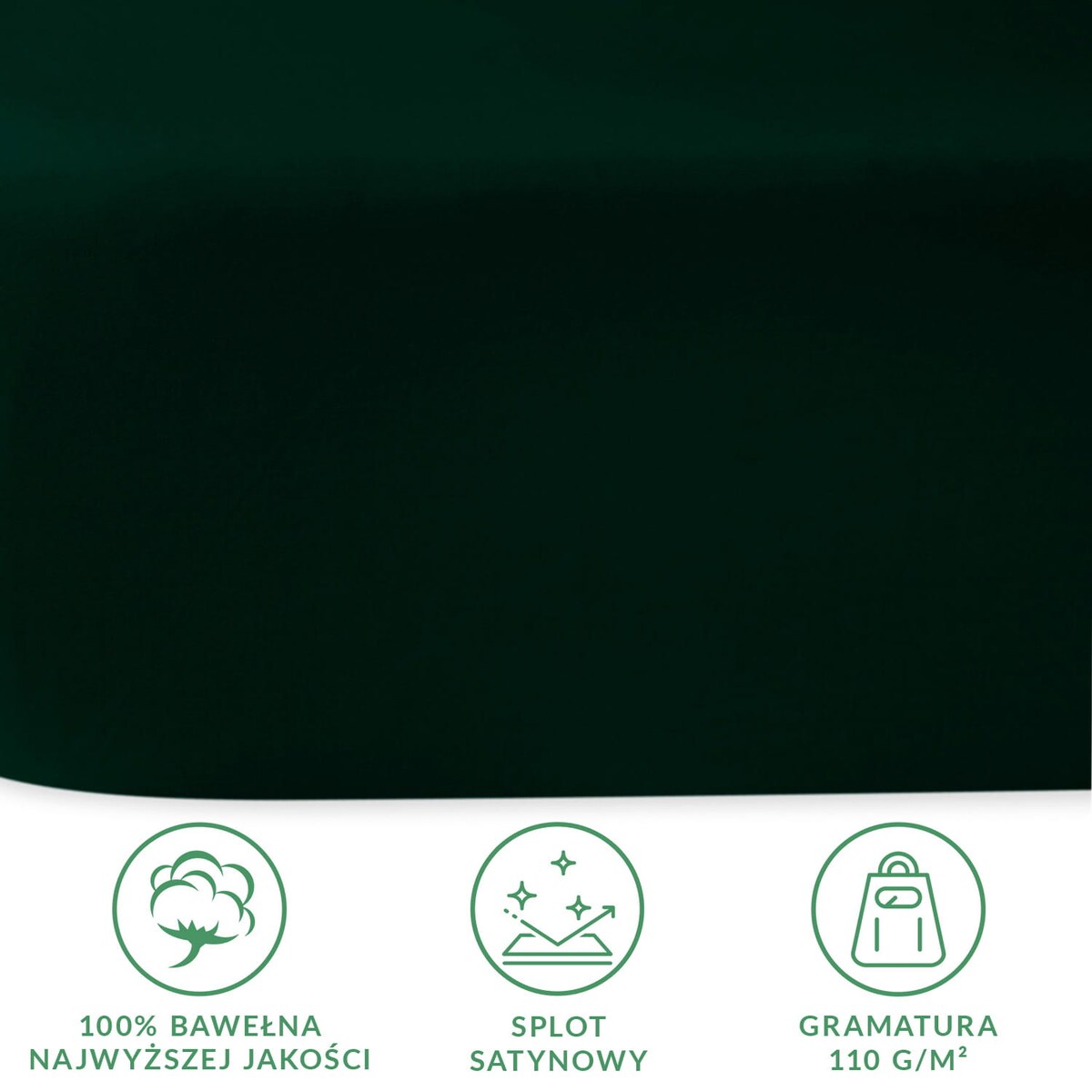 Prześcieradło satynowe bez gumki 200x220 kolor butelkowa zieleń