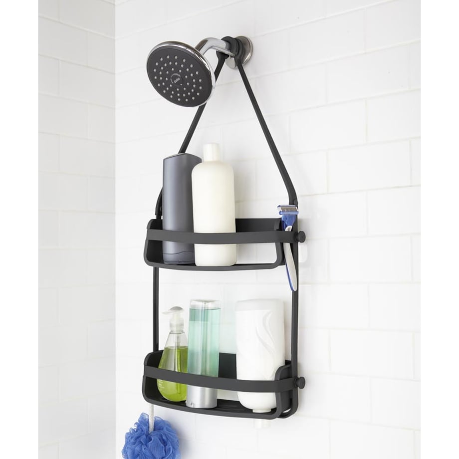 Półka pod prysznic podwójna czarna Shower Caddy Flex, 31 x 9 x 65 cm, Umbra