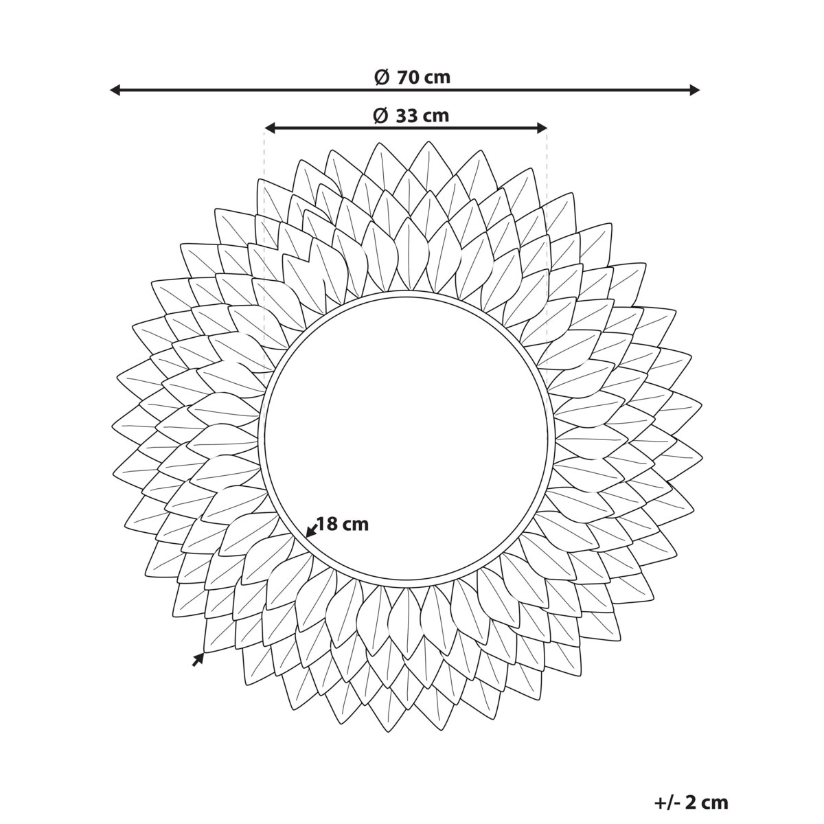 Metalowe lustro ścienne słońce ø 70 cm srebrne LARRAU