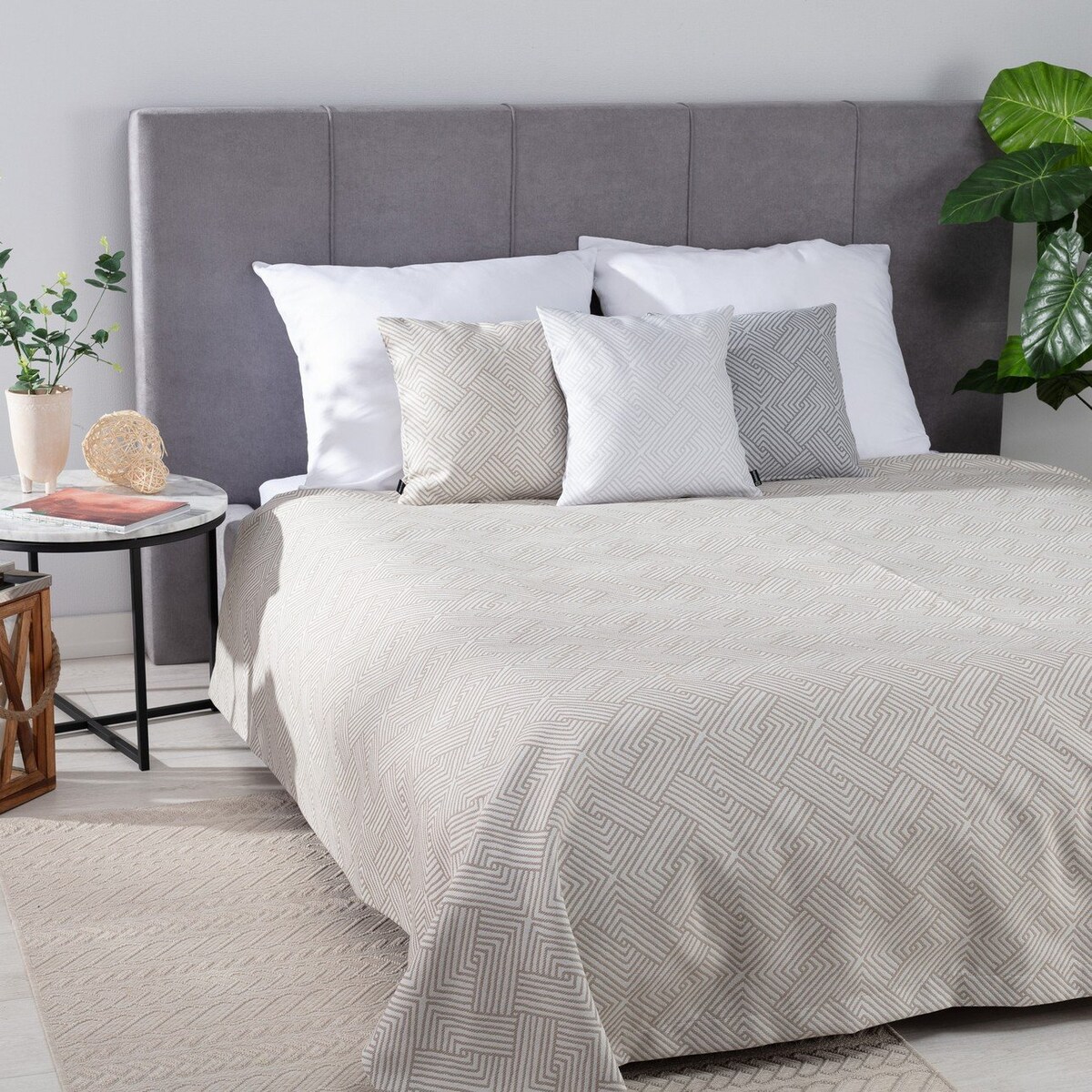 Pled narzuta 220x260cm 220x260 beżowo-kremowe geometryczne wzory