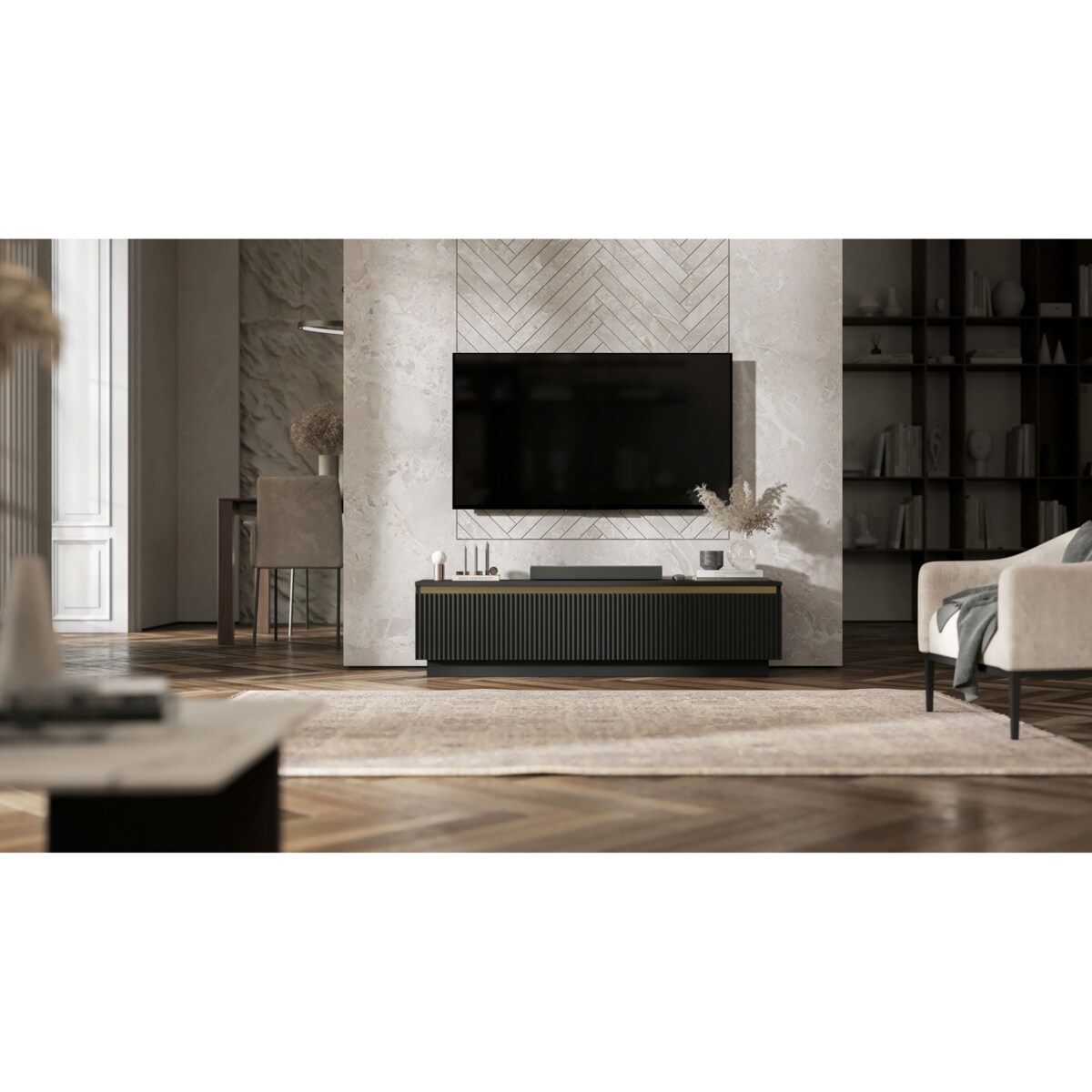 Nowoczesna wisząca / stojącą Szafka RTV Glamour Komoda RTV Czarny Mat 140 cm