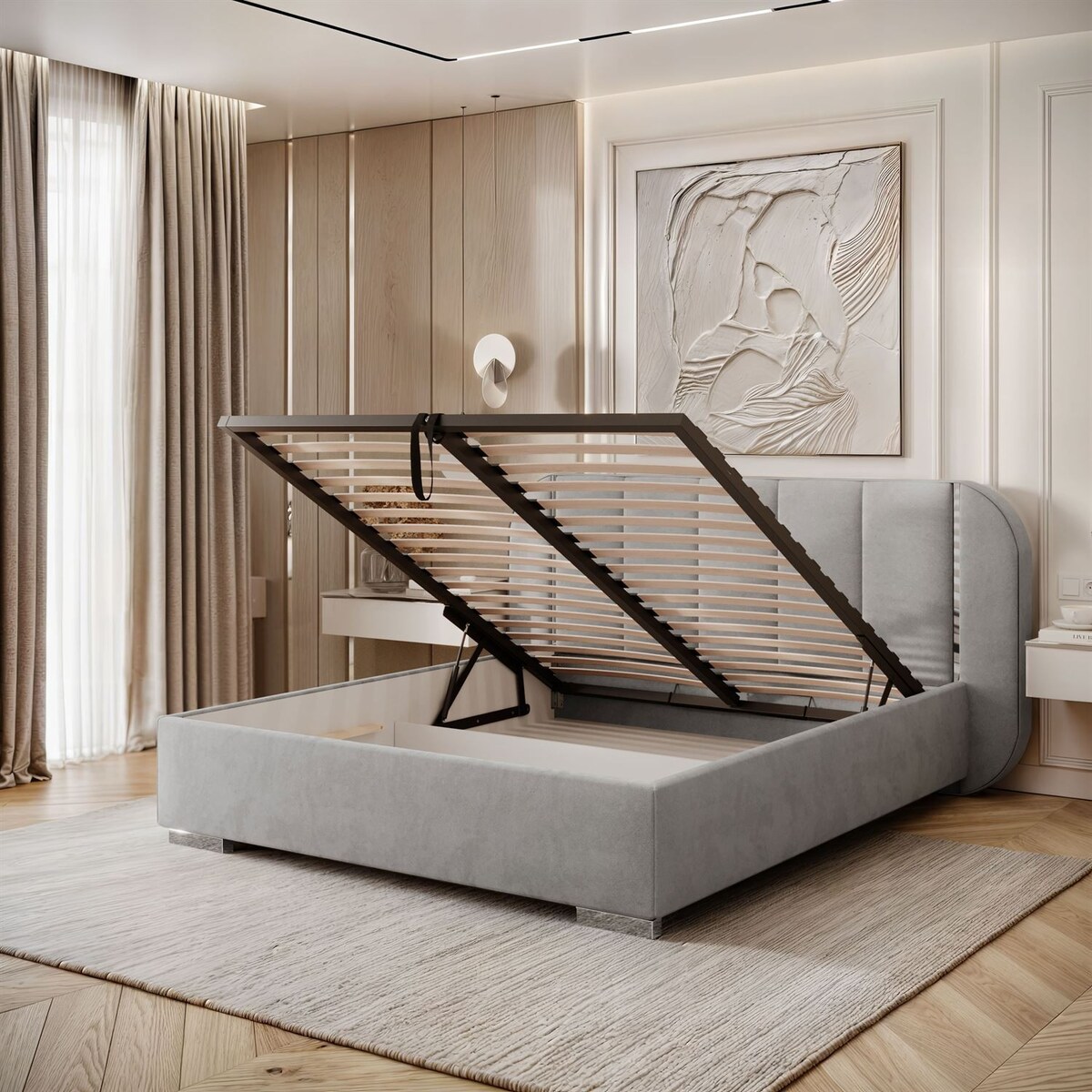 Łóżko tapicerowane AMARA SILVER, pojemnik, stelaż 32, 180x200, Royal Velvet 87251