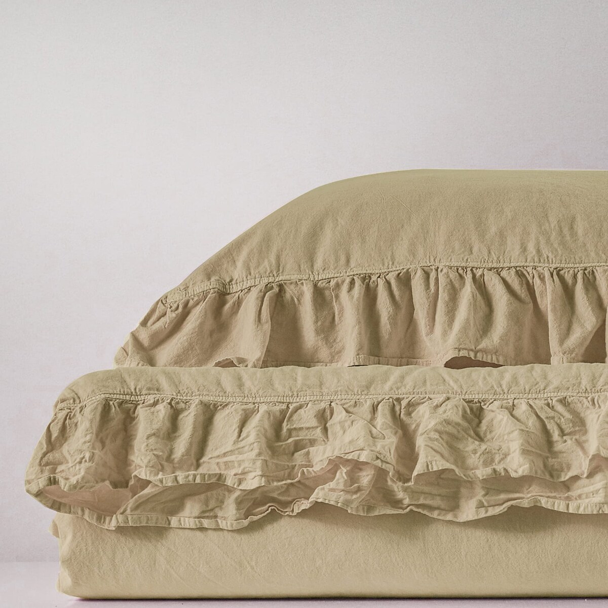 Pościel bawełniana 160x200 z falbanką Stonewashed Exclusive, Akdeniz Cream