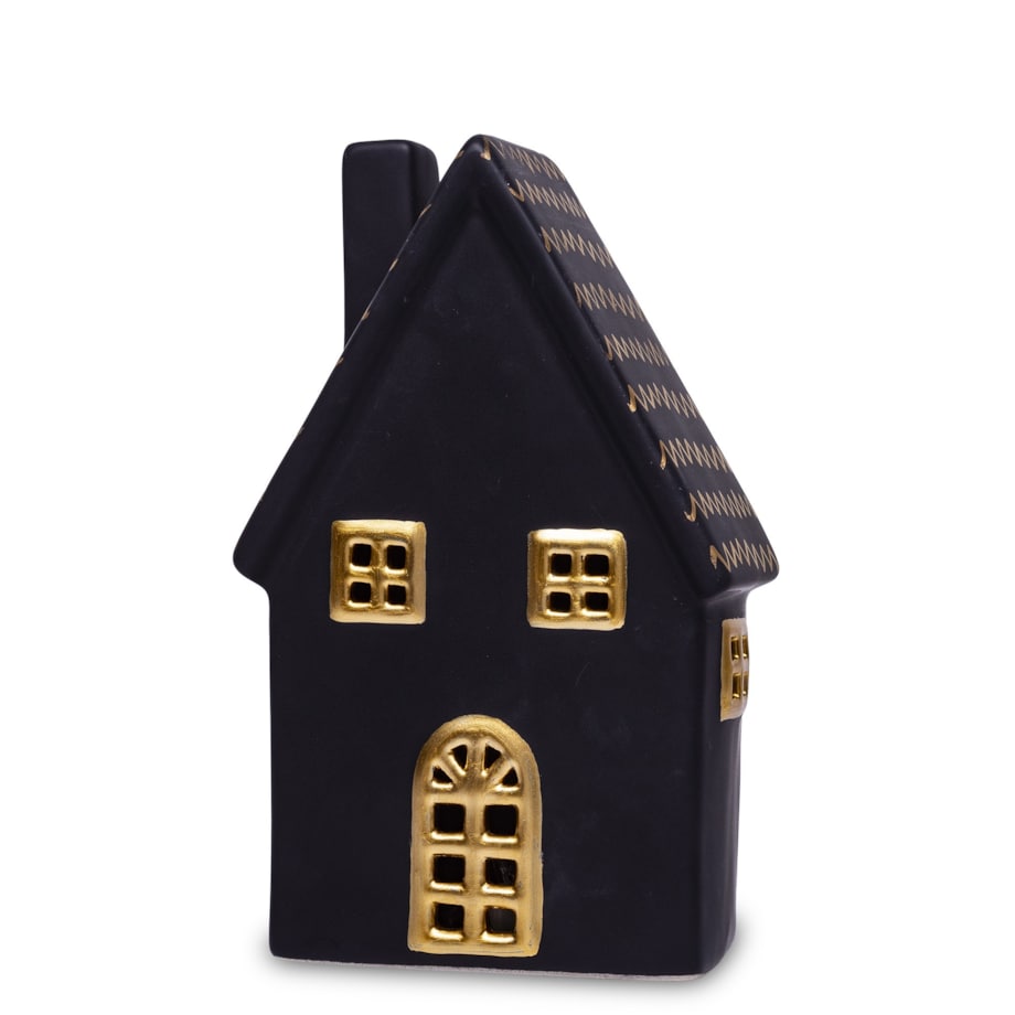 Dolomitowy czarny domek LED 19x12x6,5 cm JOUDA