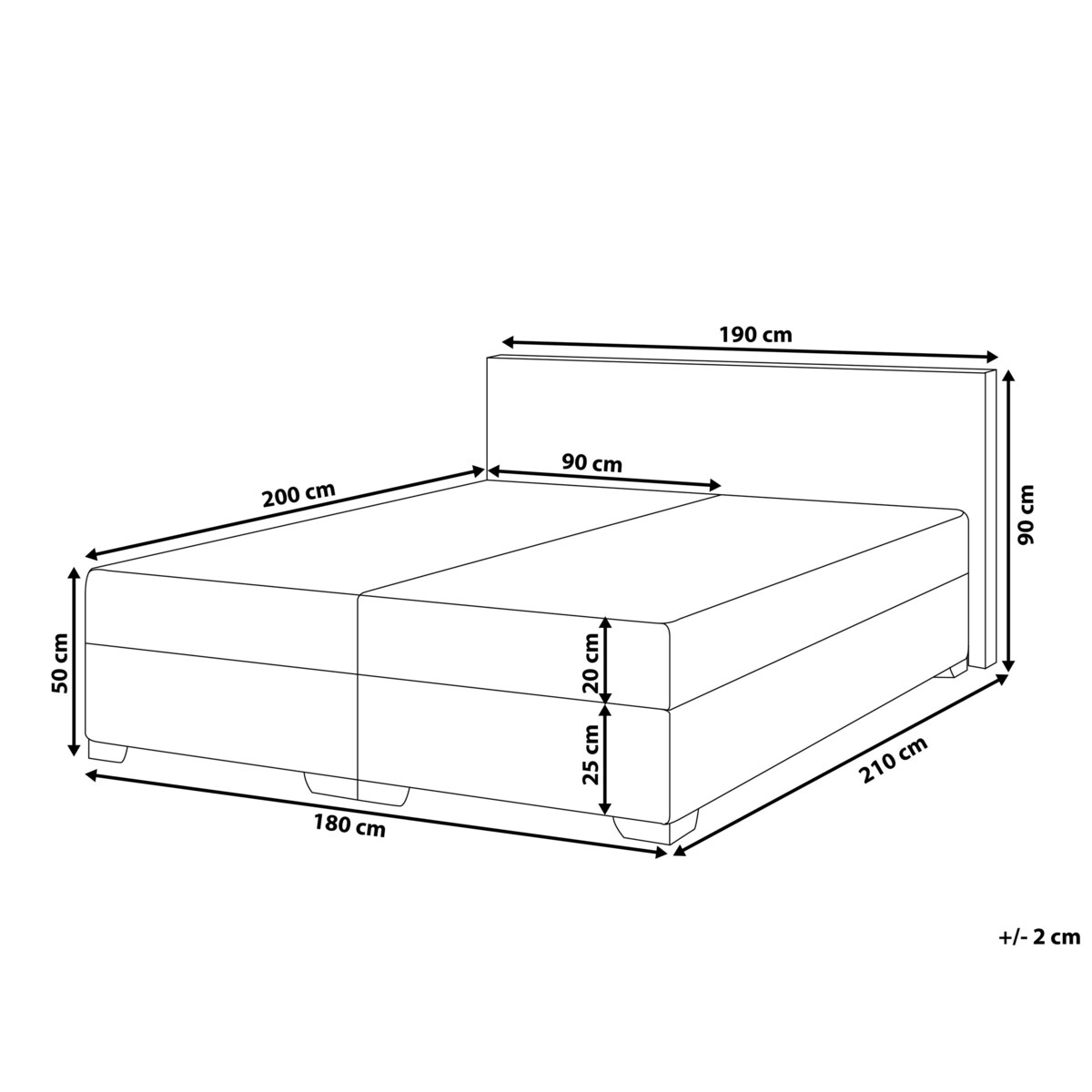Łóżko kontynentalne tapicerowane 180 x 200 cm jasnoszare PRESIDENT
